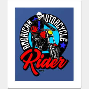 American motorcycle rider, skull motor rider, Posters and Art